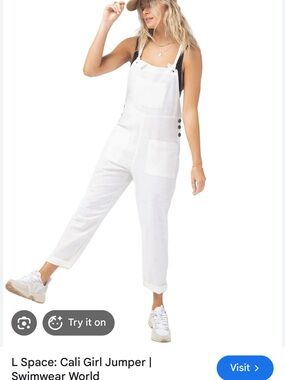 l*space Cream Cotton Jumper Overalls NWOT